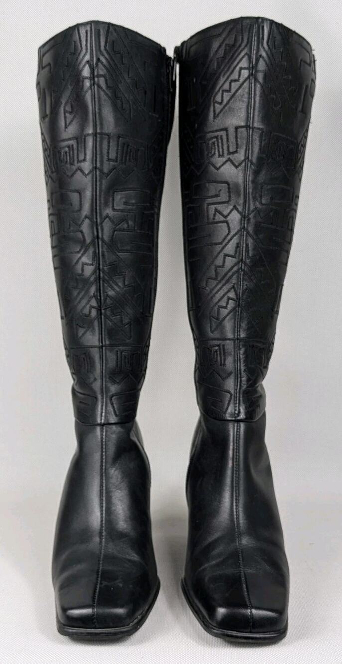 NEW Chico's BRANELLI Black Tall Insulated Embroidered Leather Women's Boots 6